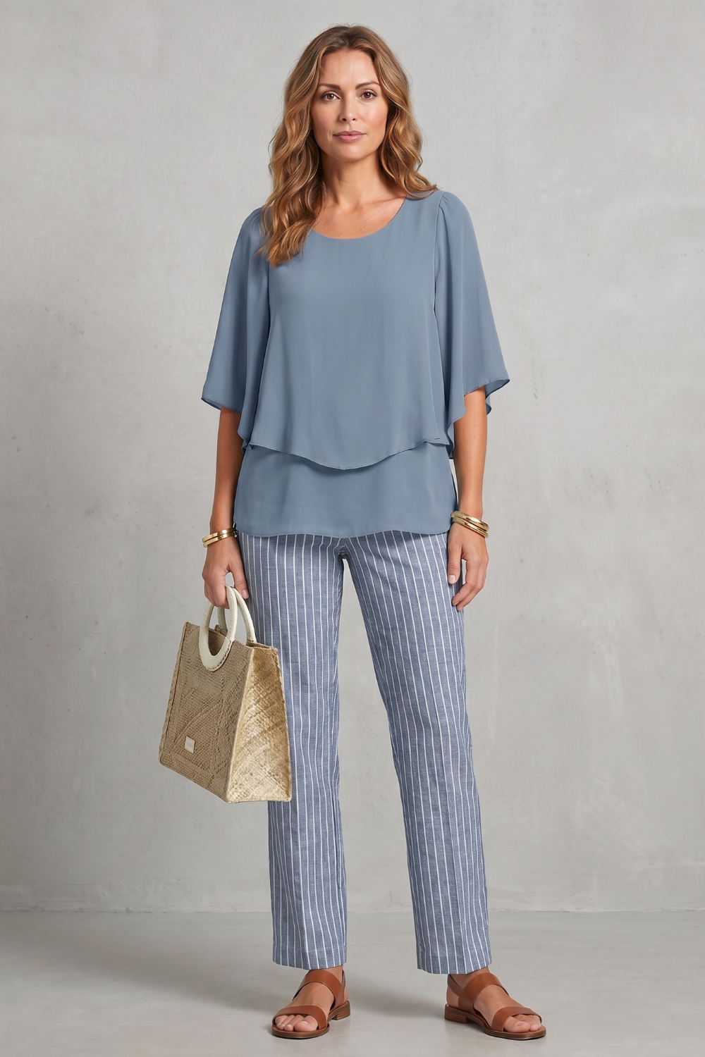 Mariselle – Elegância com estampa botânica – Conjunto de calça duas peças