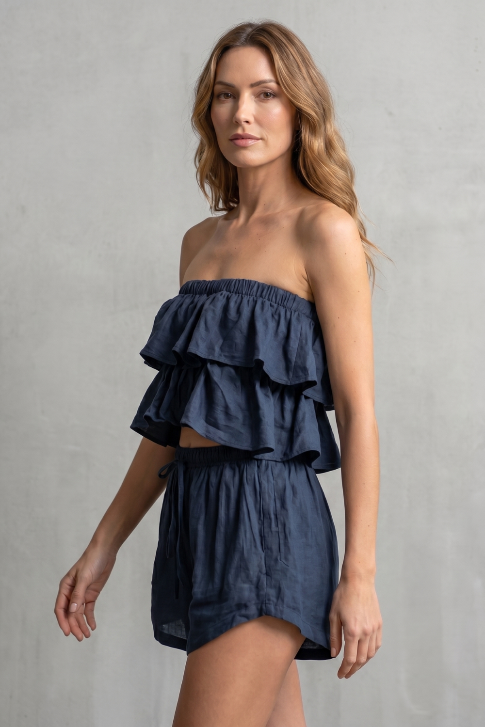 Marivelle – Charme à beira-mar com babados – Conjunto de shorts