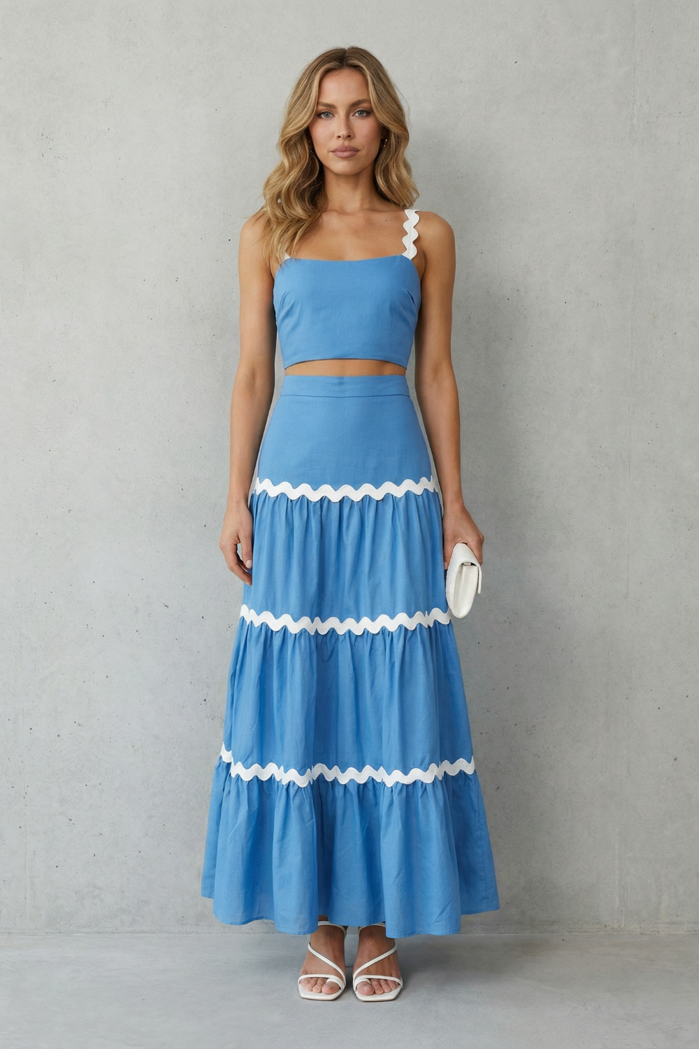 Marivelle – Conjunto de verão com acabamento em ondas – Conjunto com saia