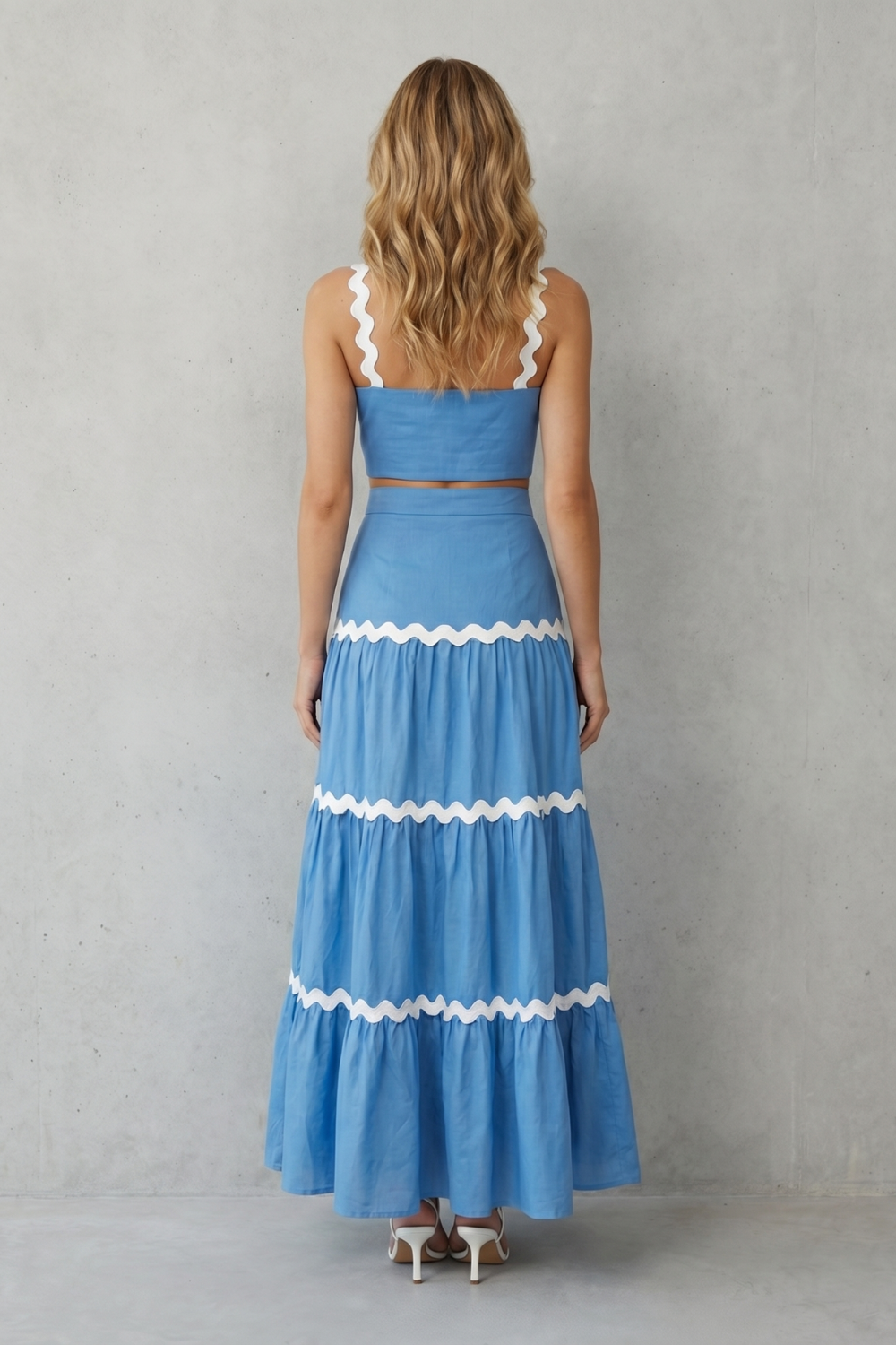 Marivelle – Conjunto de verão com acabamento em ondas – Conjunto com saia