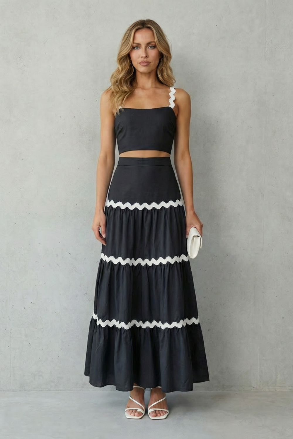 Marivelle – Conjunto de verão com acabamento em ondas – Conjunto com saia