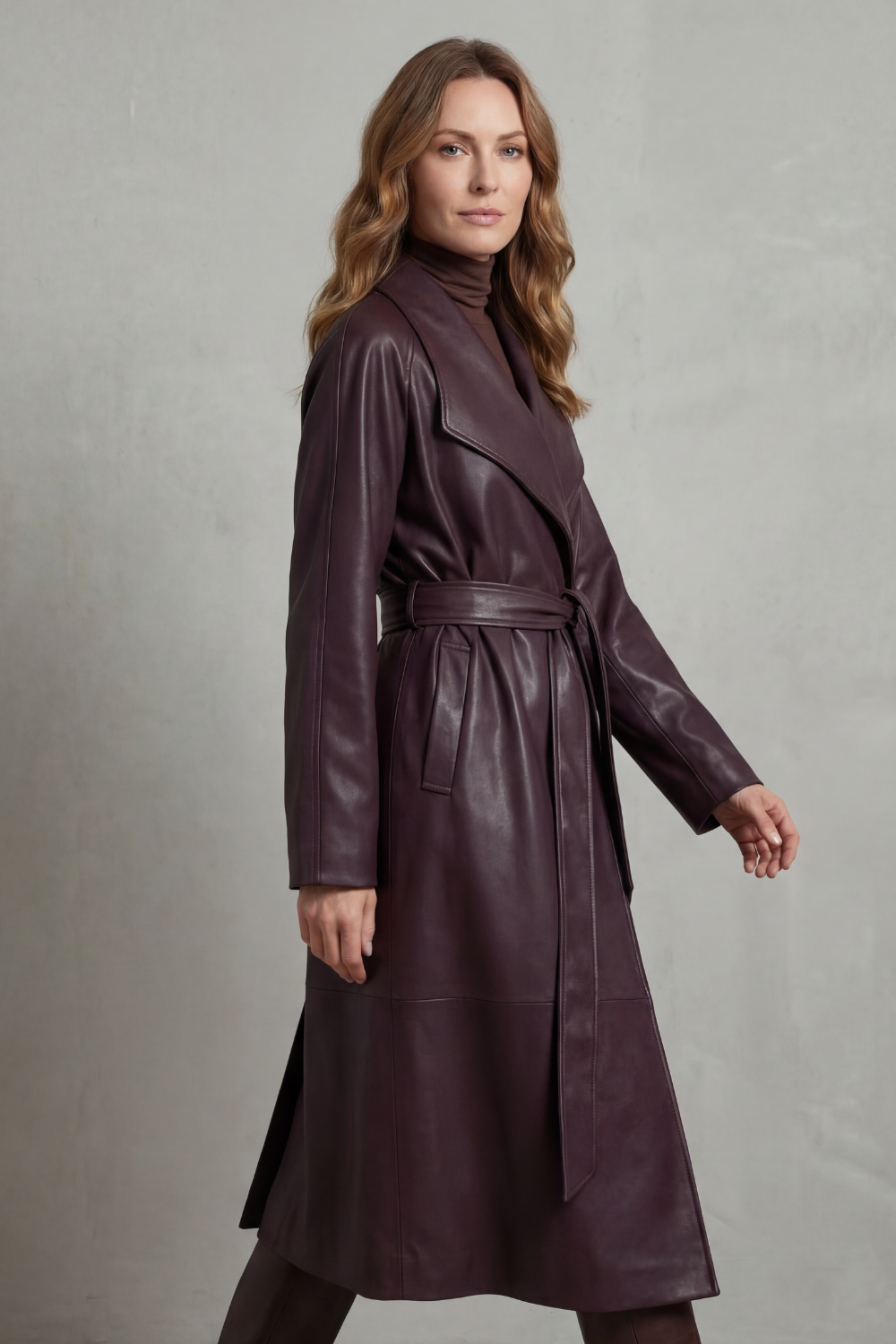 Marzienne – Silhueta que define a cintura – Trench coat de couro sintético