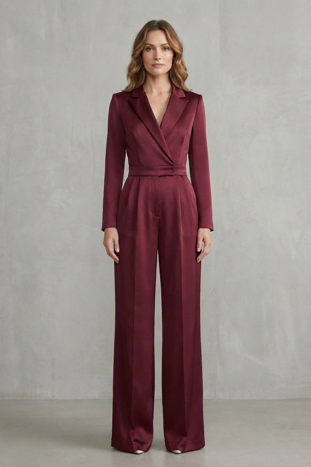 Meilun – Macacão Pantalona com Lapela Transpassada e Cintura Média – Macacão Elegante para o Dia a Dia
