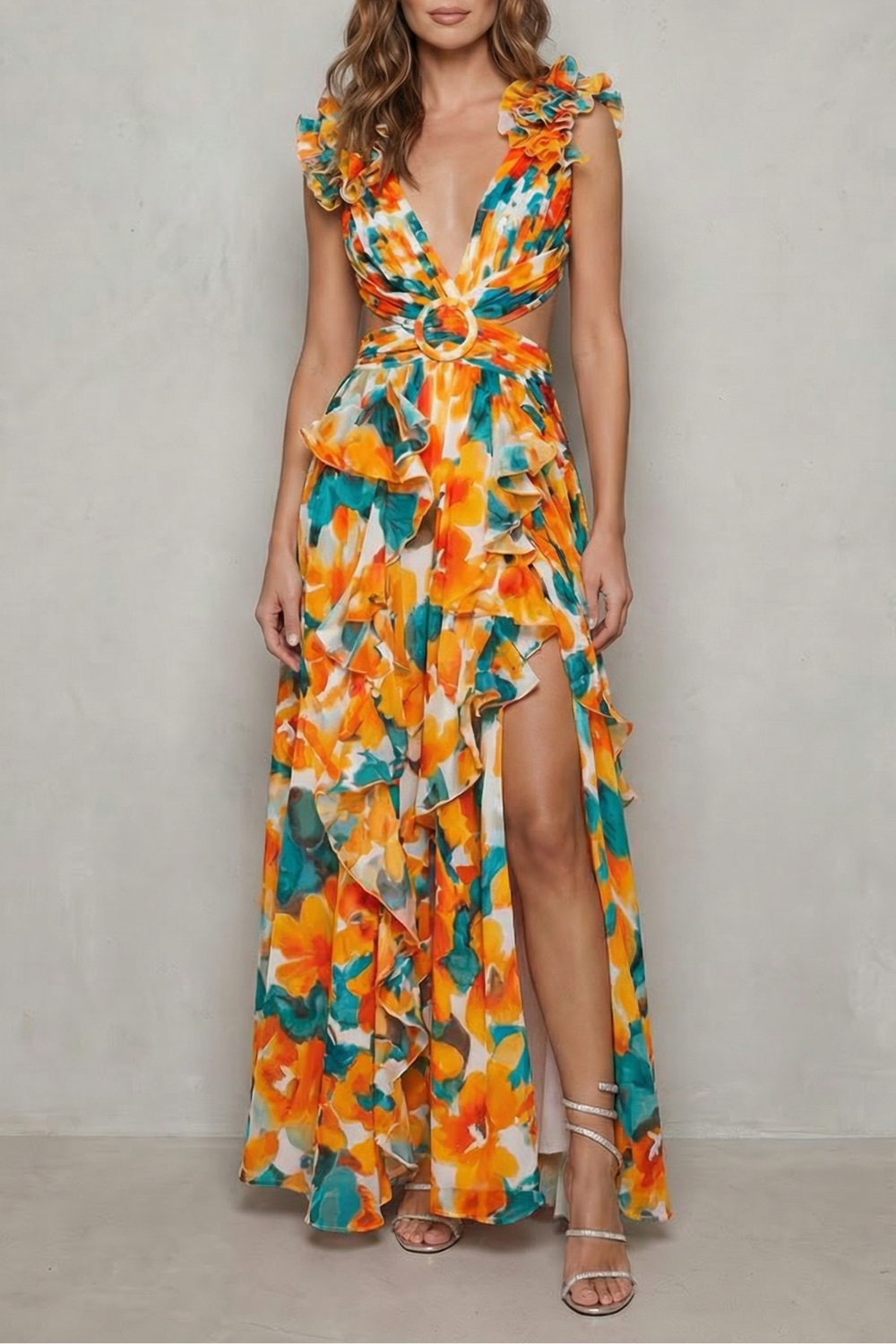 Melisandre – Romance em chiffon com babados – Vestido longo