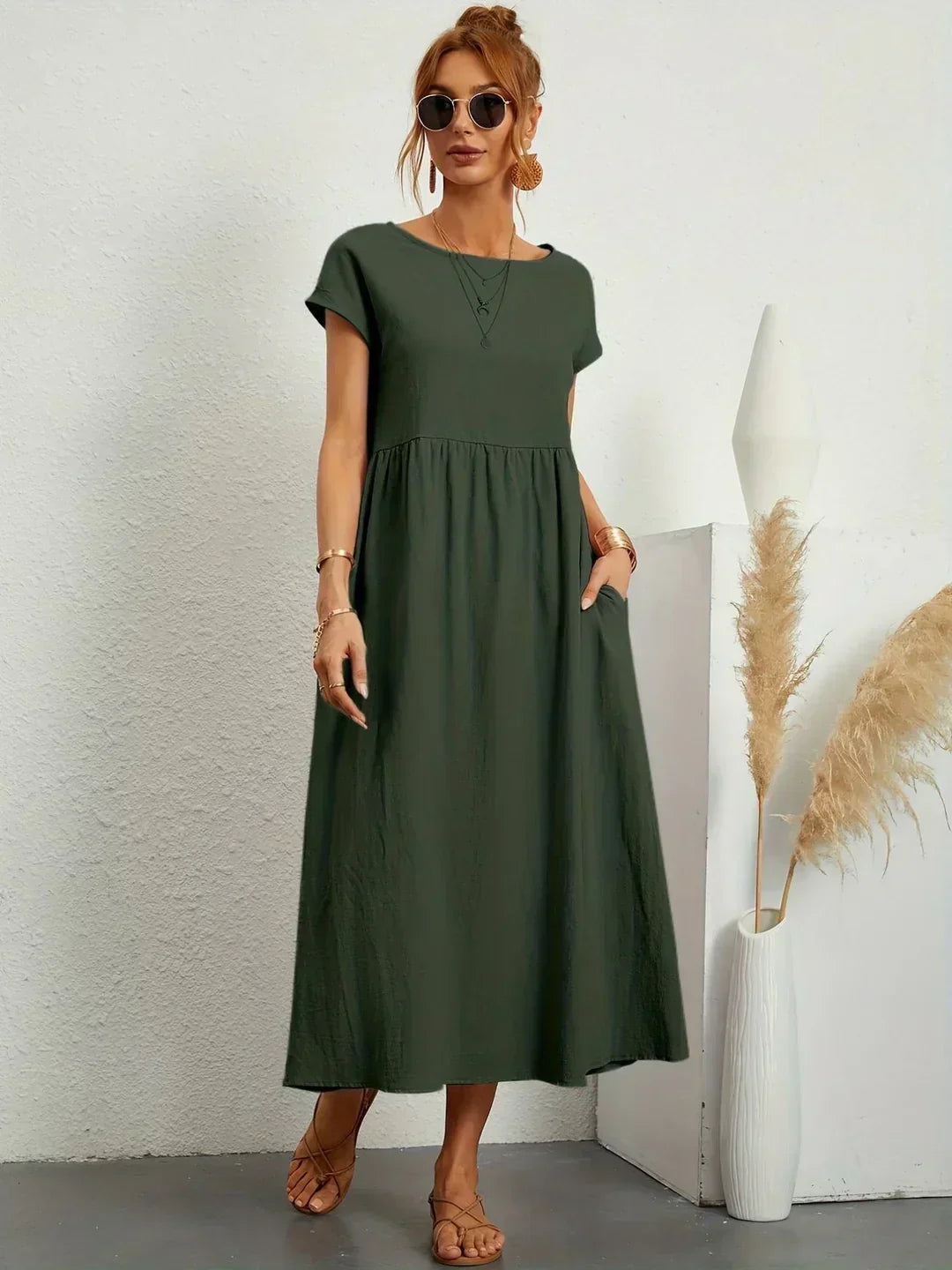 Gabrielle™ — Vestido Midi Fluido com Elegância Atemporal