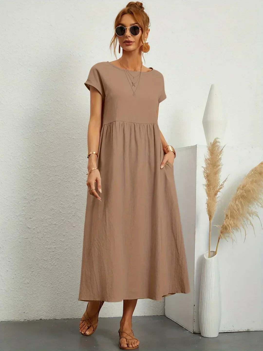 Gabrielle™ — Vestido Midi Fluido com Elegância Atemporal