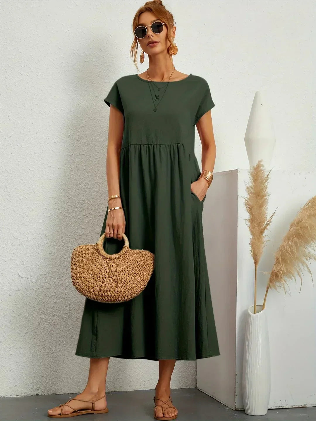 Gabrielle™ — Vestido Midi Fluido com Elegância Atemporal