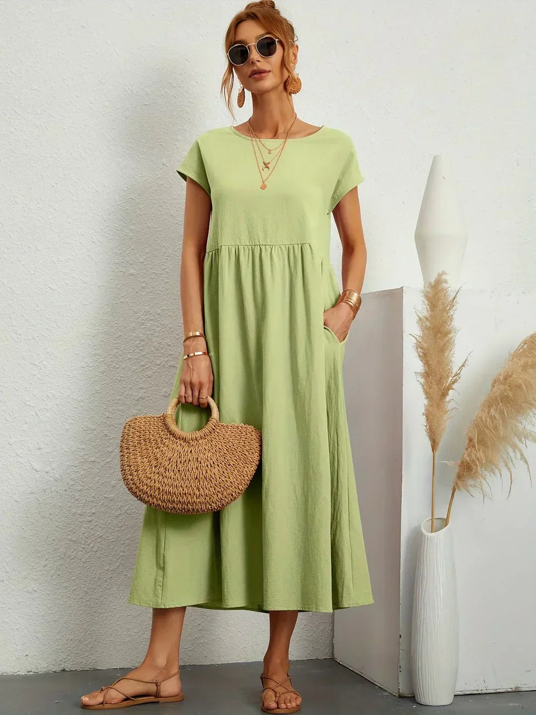 Gabrielle™ — Vestido Midi Fluido com Elegância Atemporal