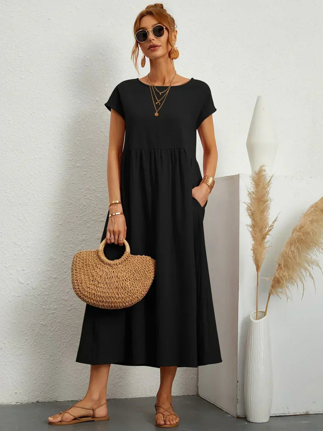 Gabrielle™ — Vestido Midi Fluido com Elegância Atemporal