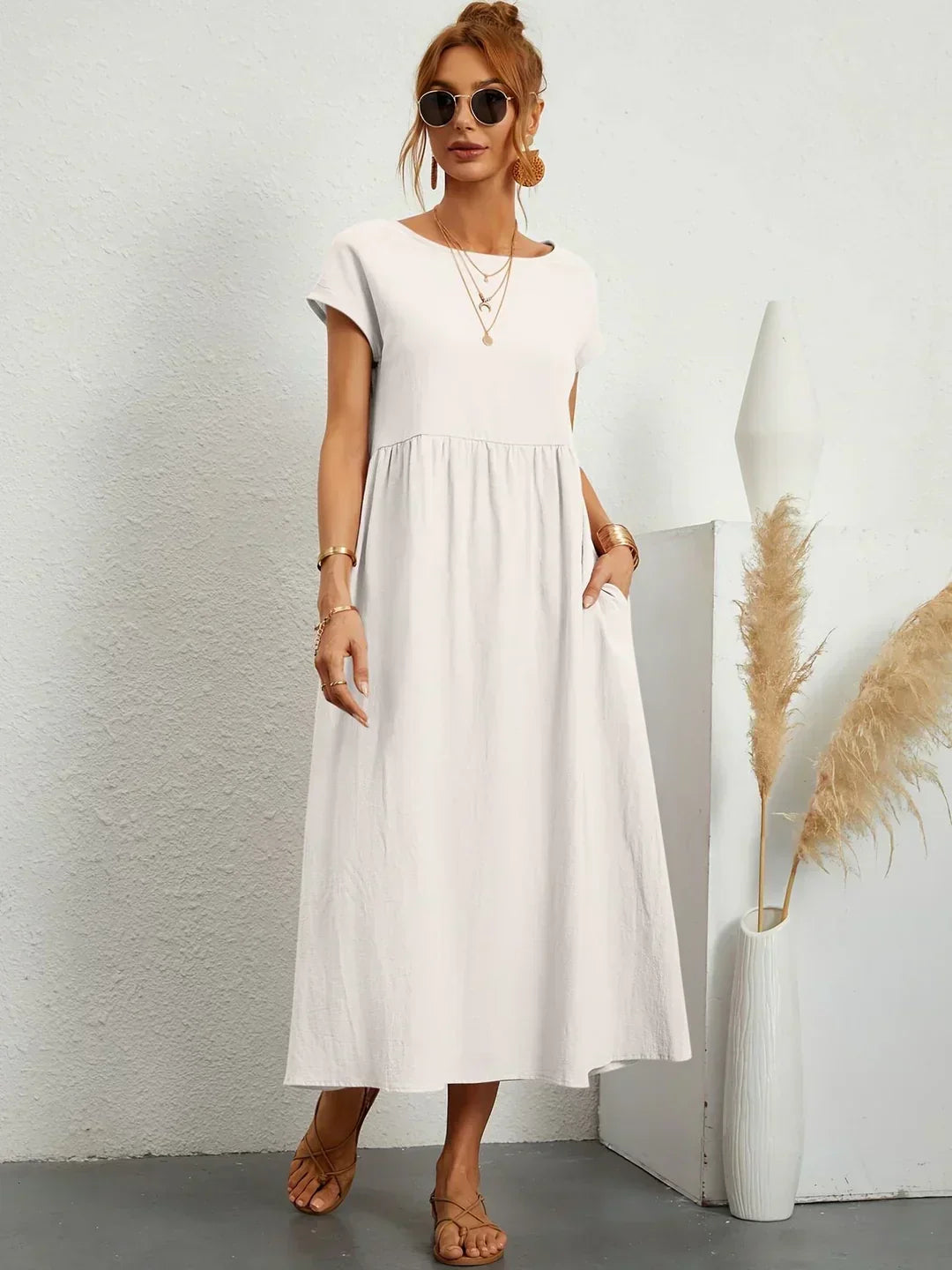 Gabrielle™ — Vestido Midi Fluido com Elegância Atemporal