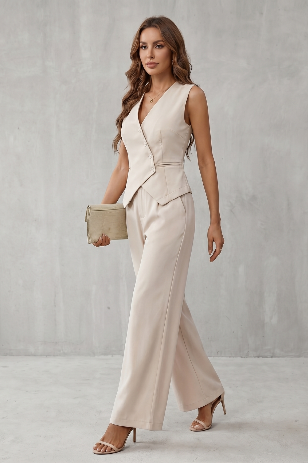 Miralune – Elegância minimalista alfaiatada – Conjunto com colete