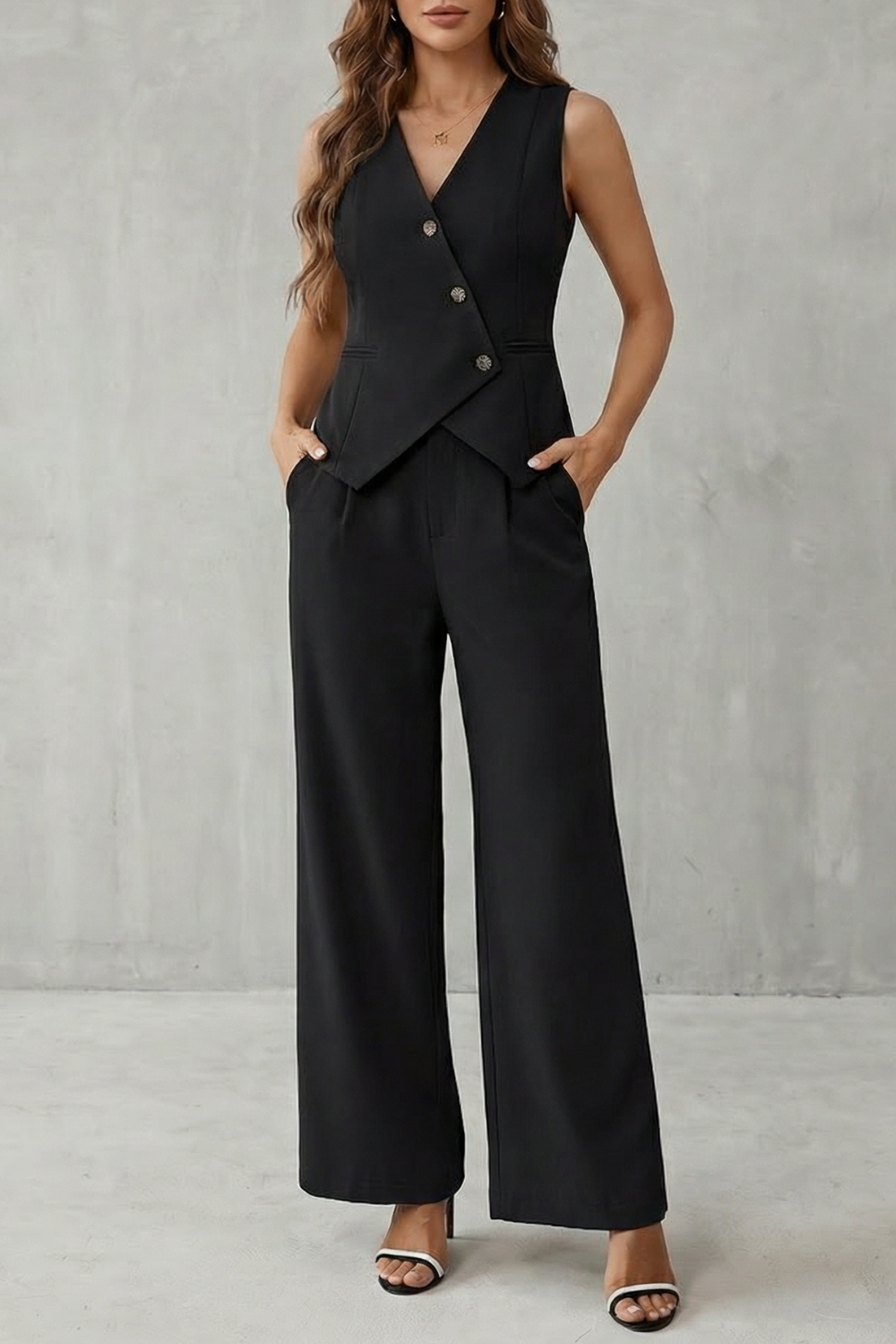 Miralune – Elegância minimalista alfaiatada – Conjunto com colete
