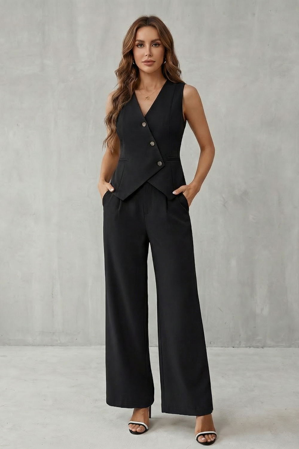 Miralune – Elegância minimalista alfaiatada – Conjunto com colete