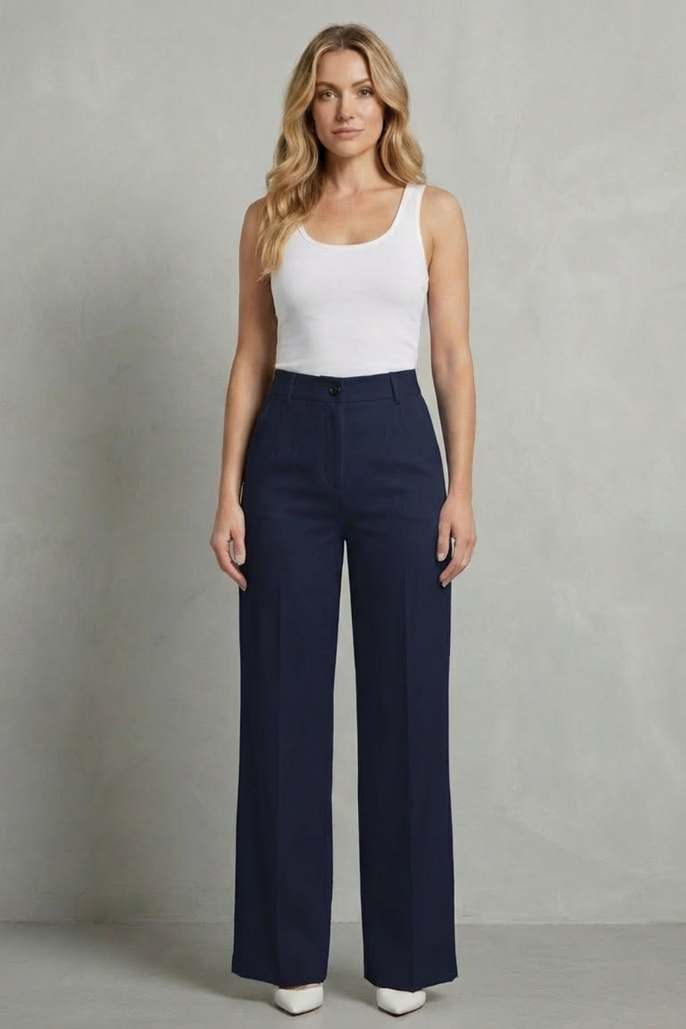 Mirelline – Alfaiataria elegante – Calça reta cintura alta