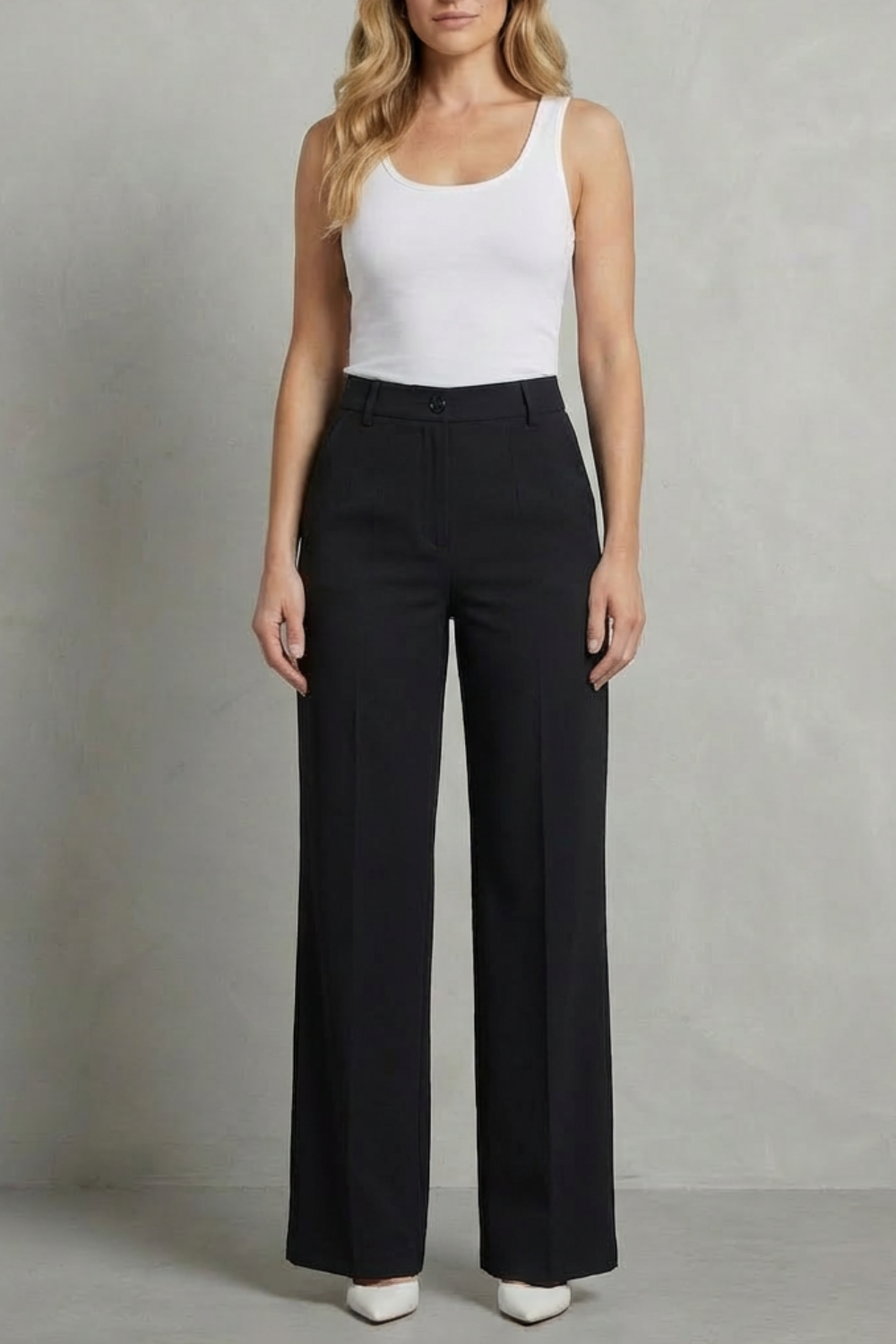 Mirelline – Alfaiataria elegante – Calça reta cintura alta
