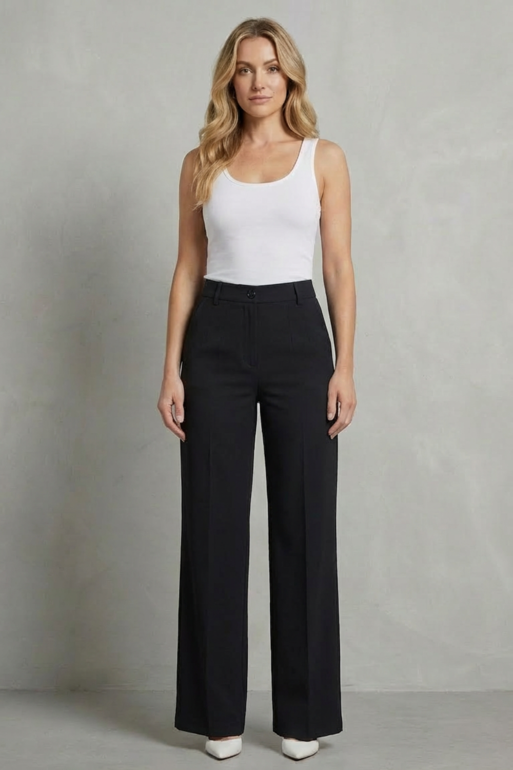 Mirelline – Alfaiataria elegante – Calça reta cintura alta