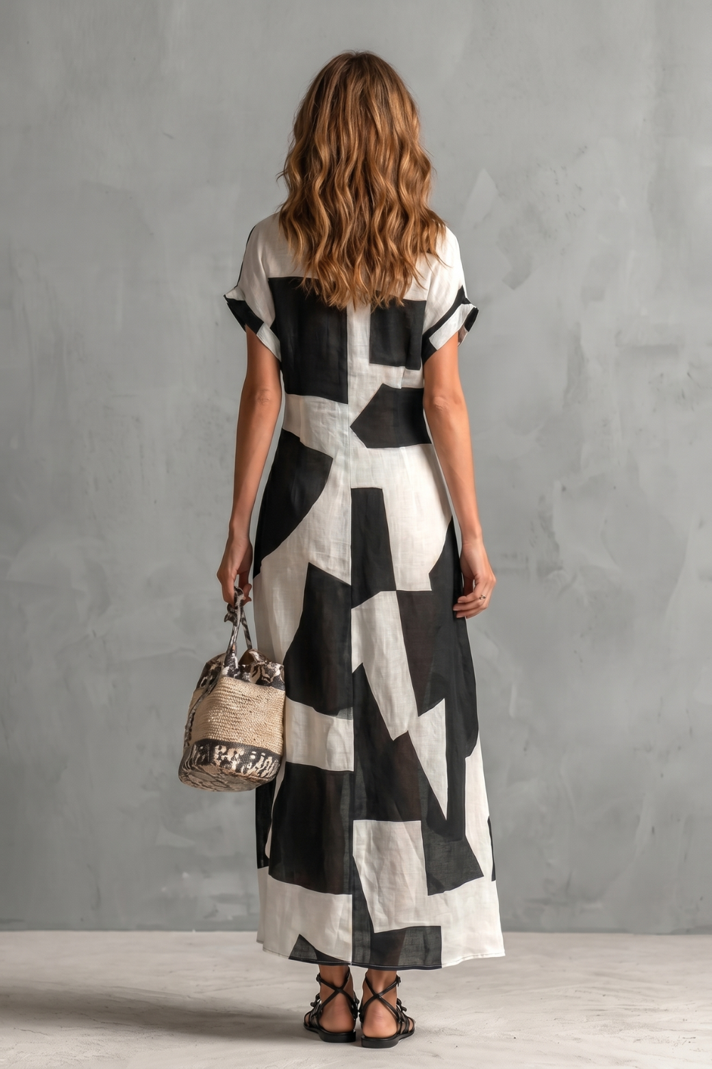 Montrielle – Estampa geométrica abstrata – Vestido longo estilo camisa