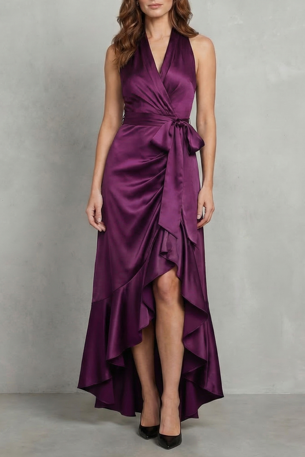 Noctavelle – Silhueta drapeada em cetim – Vestido longo para noite