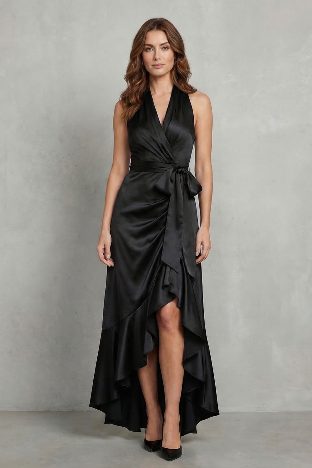 Noctavelle – Silhueta drapeada em cetim – Vestido longo para noite