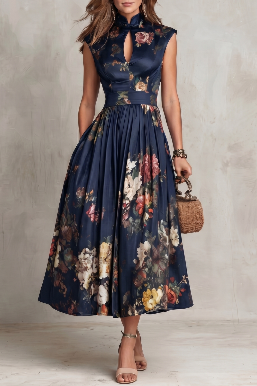 Noirelle – Elegância floral vintage – Vestido midi