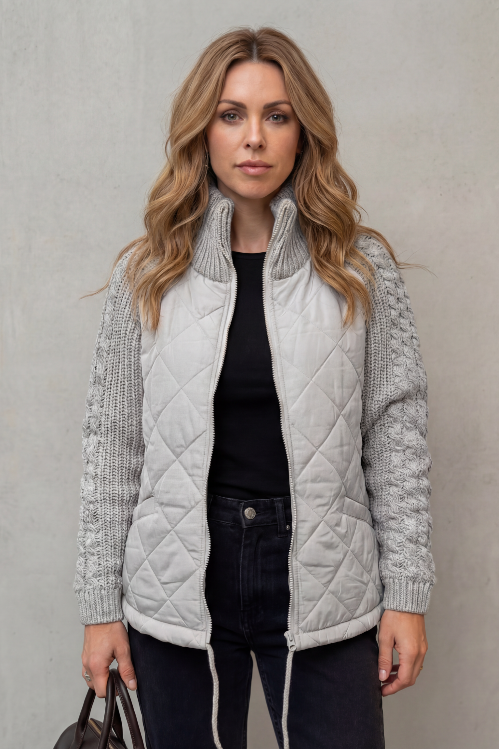 Norcetta – Detalhe de tricô texturizado – Jaqueta puffer acolchoada