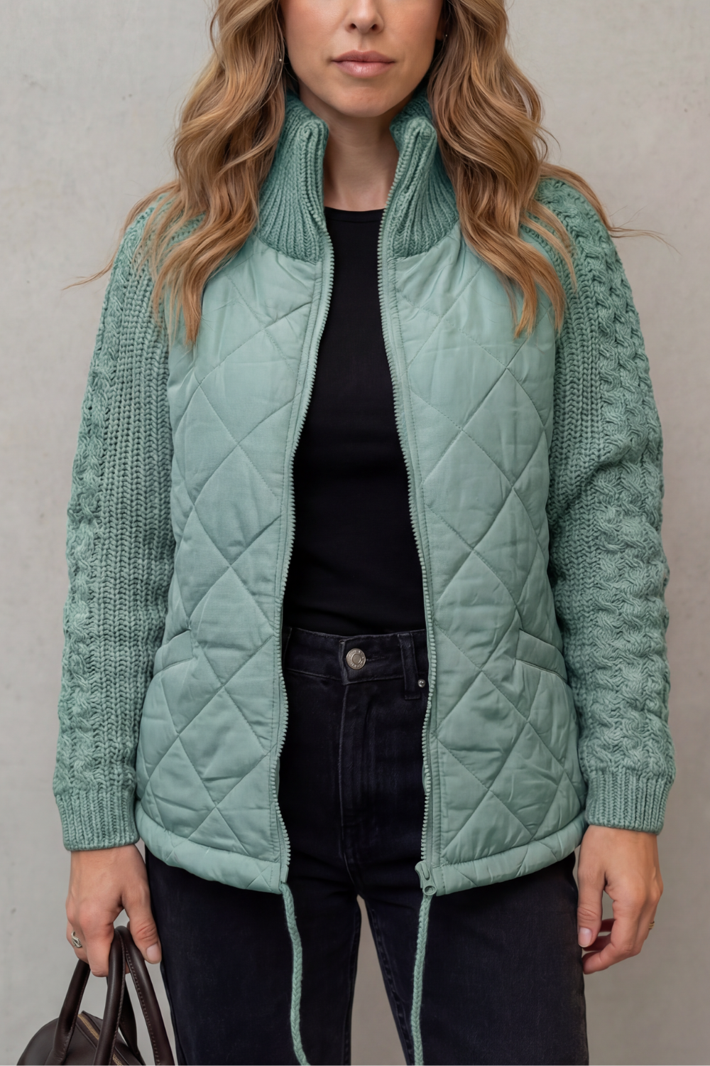 Norcetta – Detalhe de tricô texturizado – Jaqueta puffer acolchoada