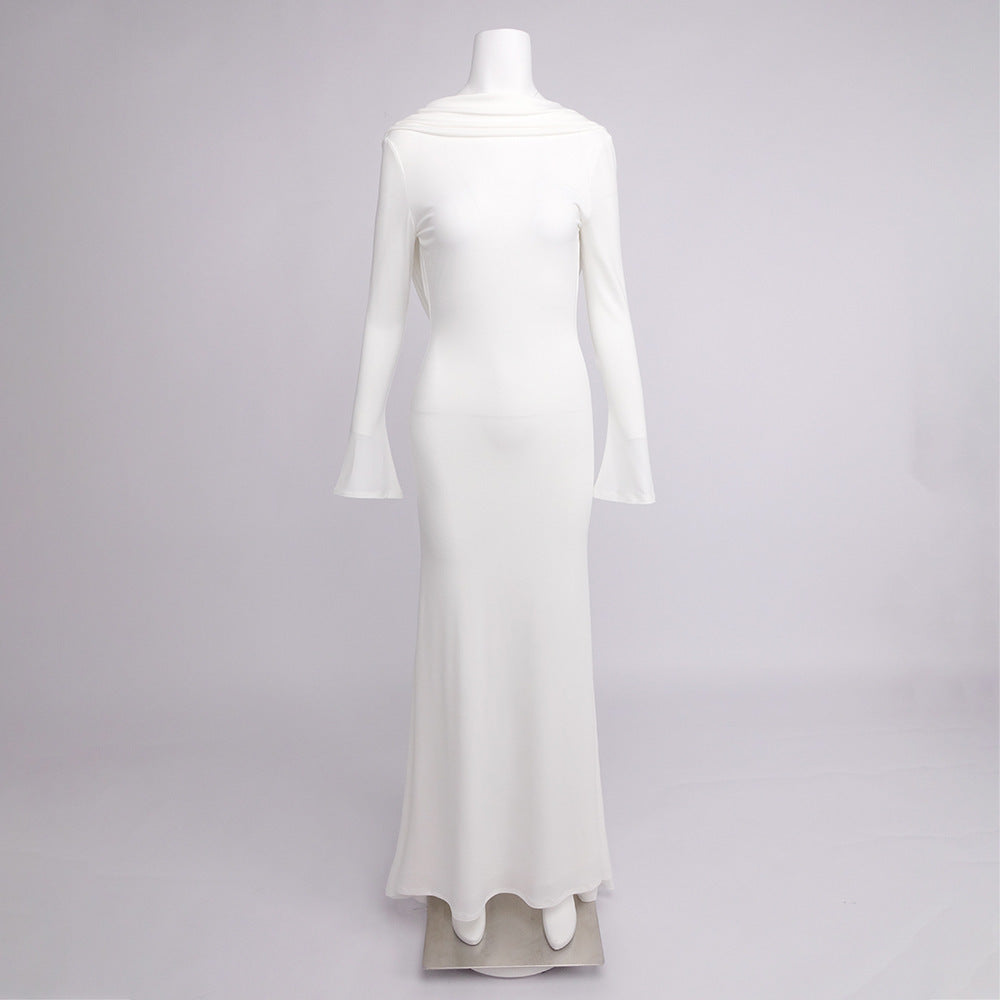 Vestido Longo Manga Longa Costas Drapeadas - Ester