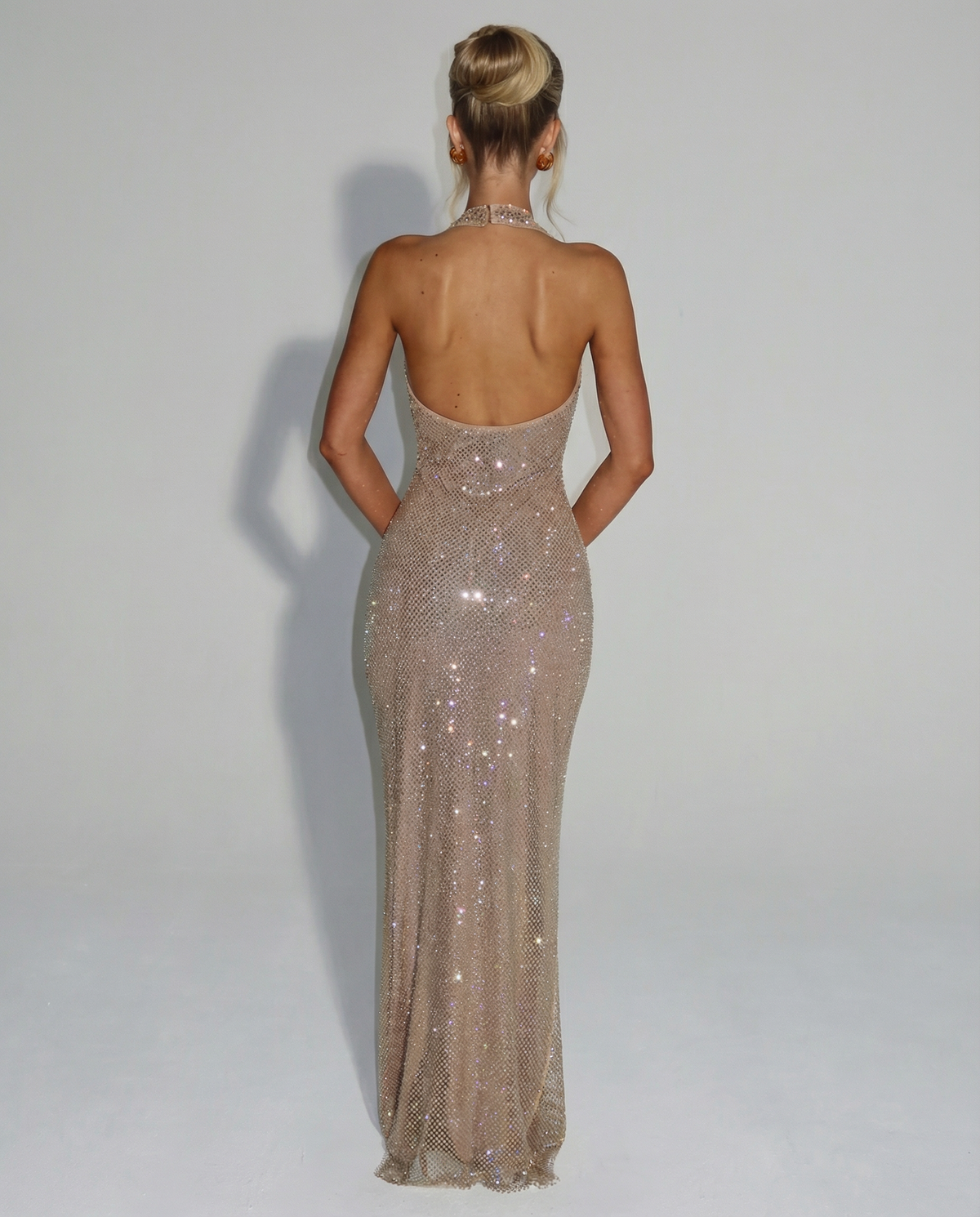 Vestido Longo Paetê Decote Frente Única Costas Nuas - Julianna