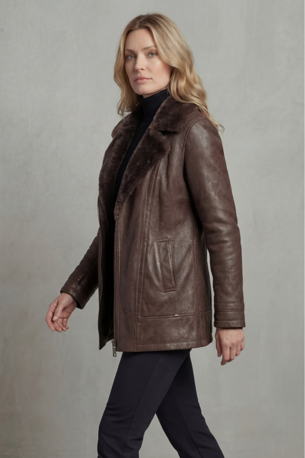 Ravella – Elegância com forro de shearling – Jaqueta de couro
