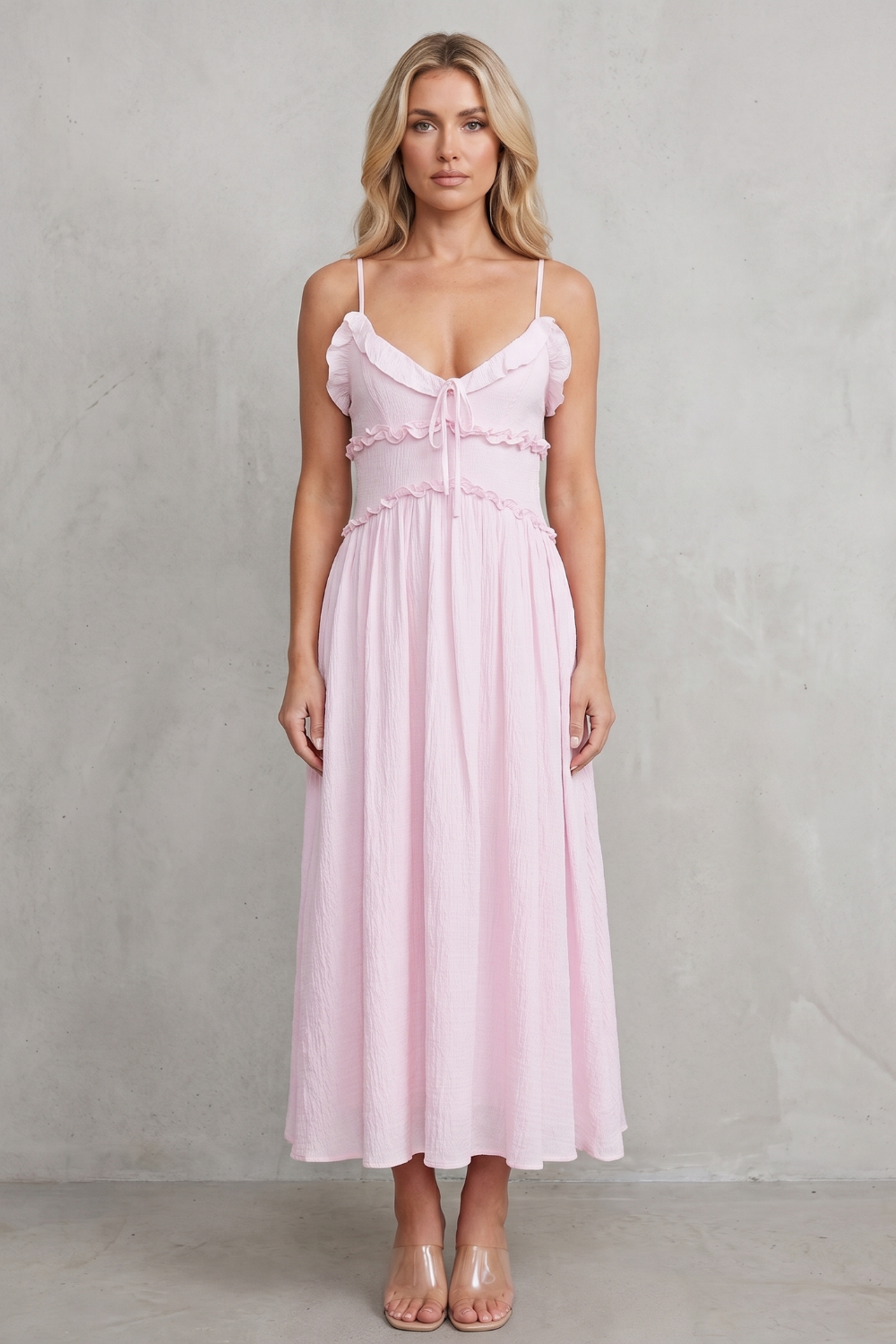 Rosabelle – Romance com babados coração – Vestido midi