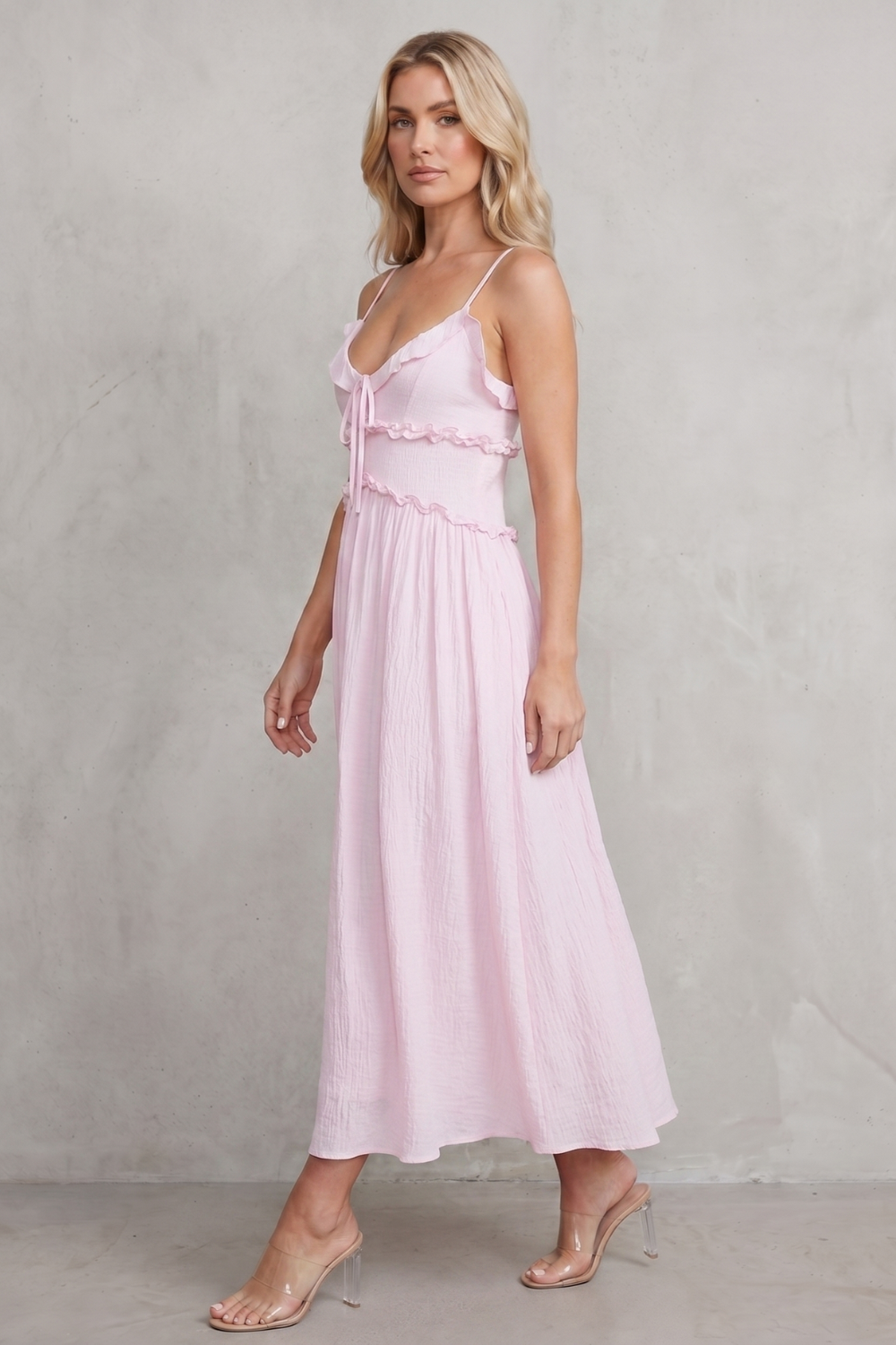 Rosabelle – Romance com babados coração – Vestido midi