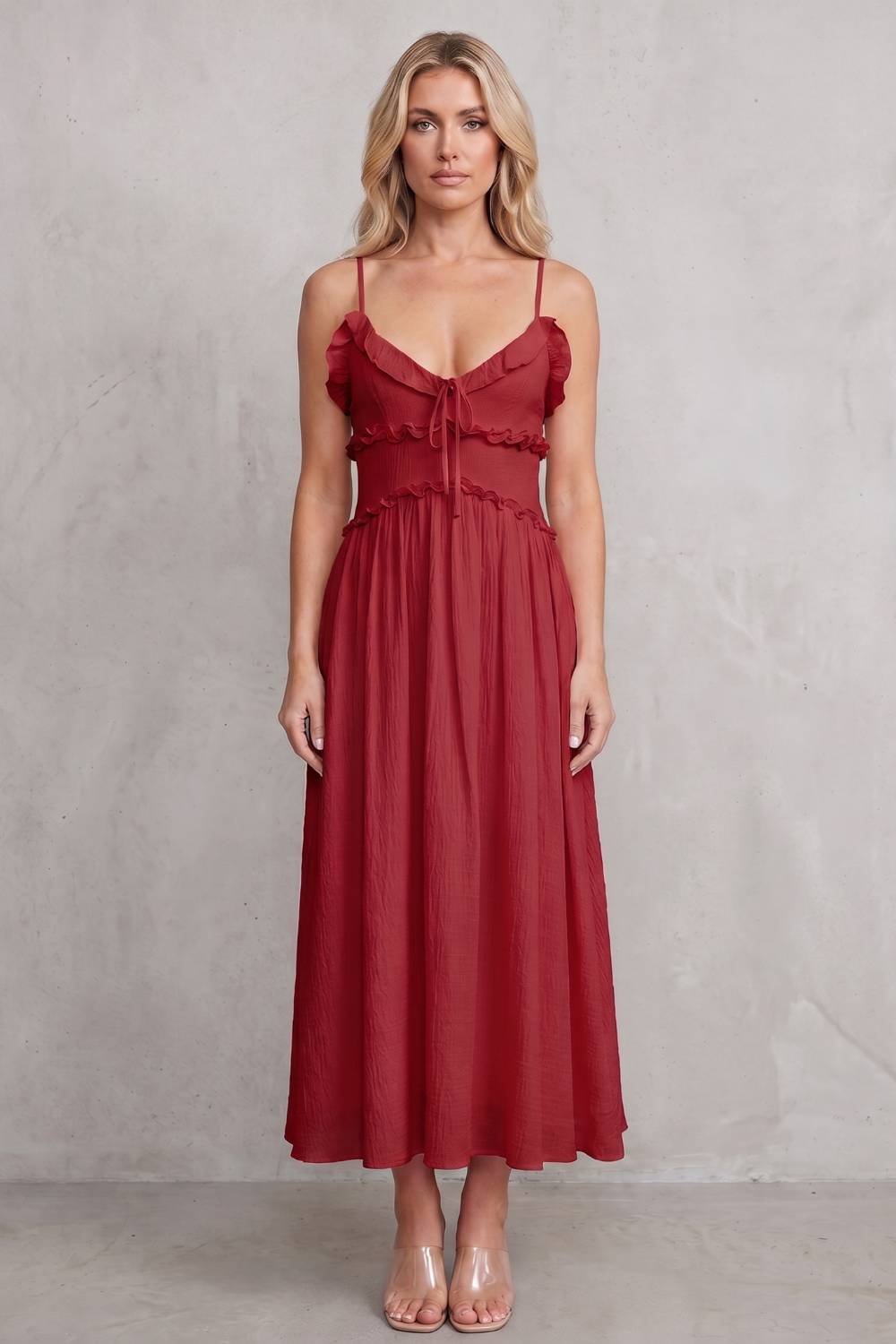 Rosabelle – Romance com babados coração – Vestido midi