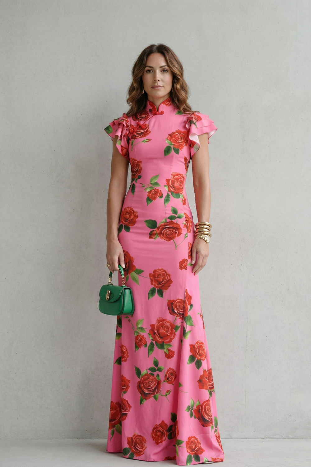 Rosavelle – Estampa romântica de rosas – Vestido longo