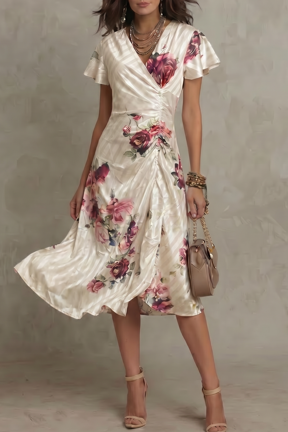 Rosavienne – Romance em cetim vintage – Vestido midi