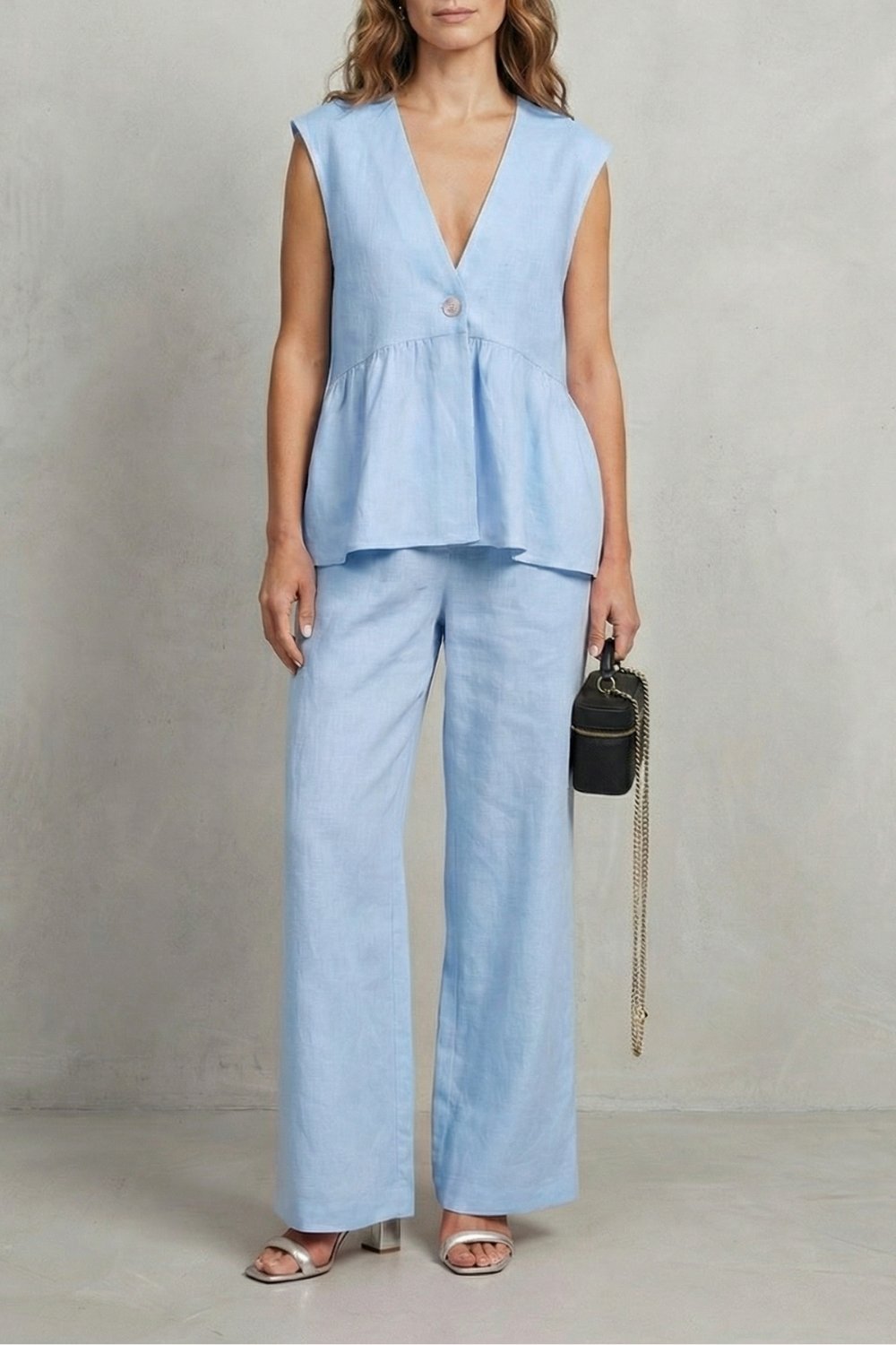 Rosélune – Elegância em babados suaves – Conjunto de top e calça