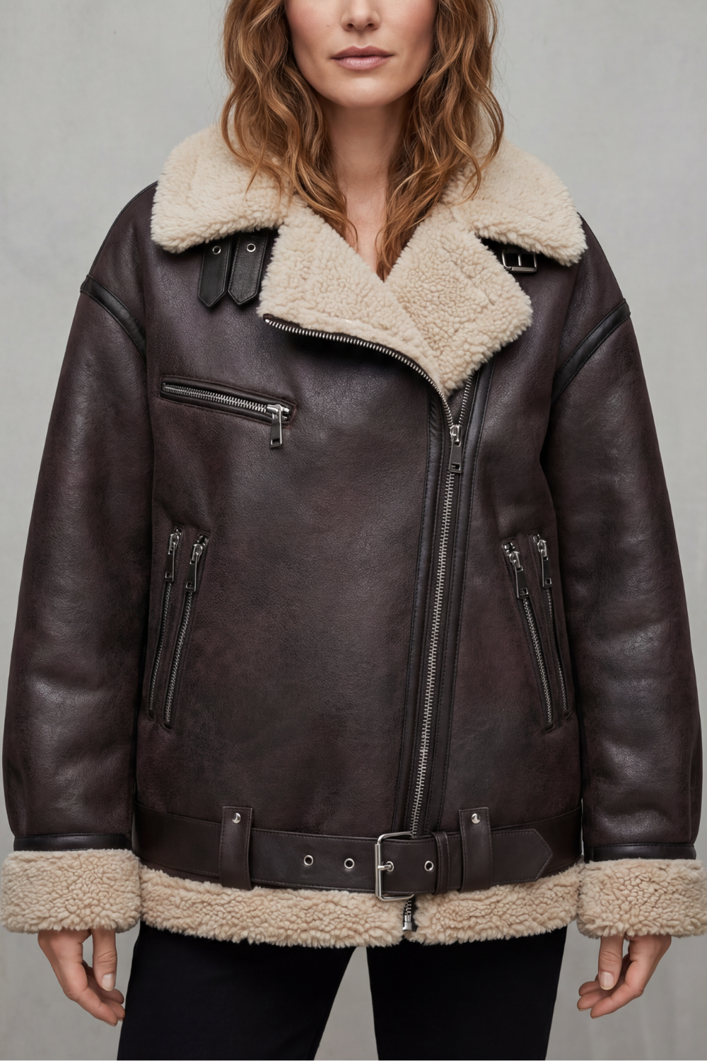 Rouxvelle – Cinto e acabamento em shearling – Casaco aviador