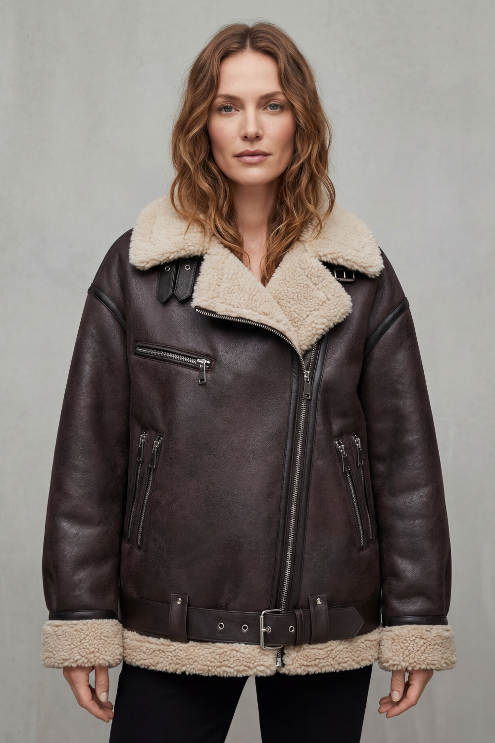Rouxvelle – Cinto e acabamento em shearling – Casaco aviador