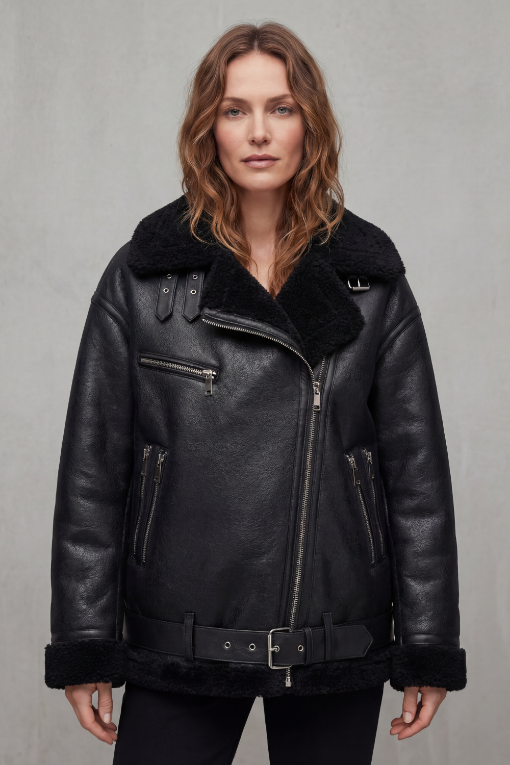 Rouxvelle – Cinto e acabamento em shearling – Casaco aviador
