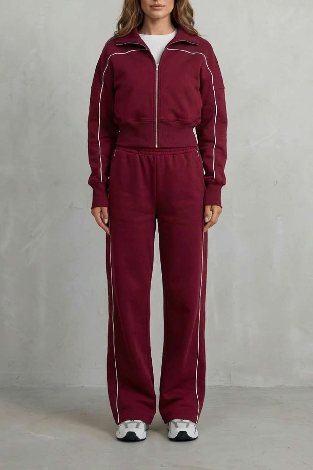 Savina – Conjunto Urbano de Jaqueta com Zíper e Vivos e Calça Pantalona
