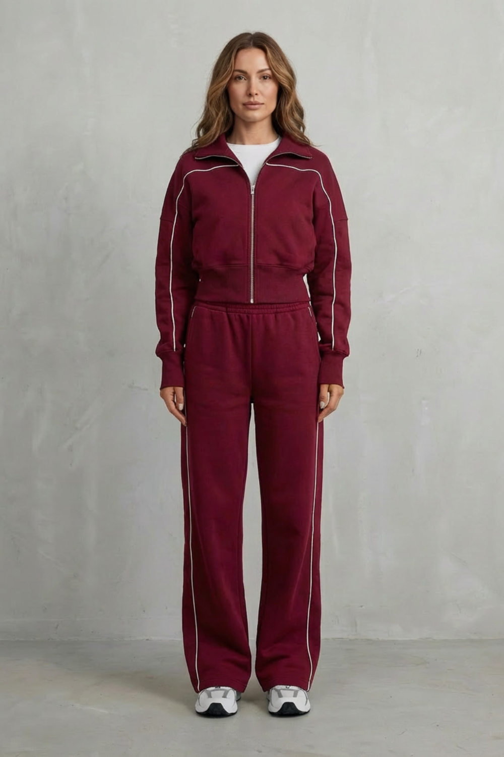 Savina – Conjunto Urbano de Jaqueta com Zíper e Vivos e Calça Pantalona