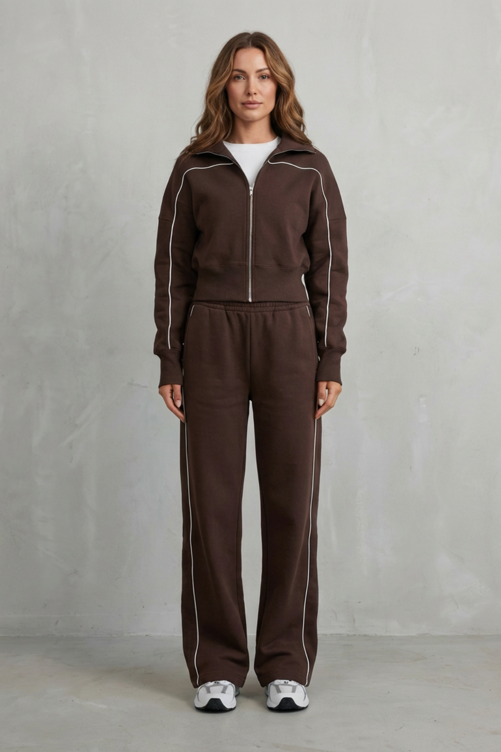 Savina – Conjunto Urbano de Jaqueta com Zíper e Vivos e Calça Pantalona