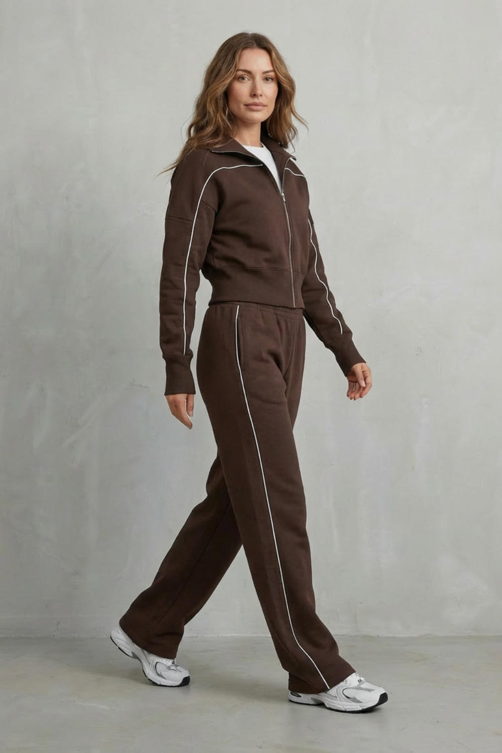 Savina – Conjunto Urbano de Jaqueta com Zíper e Vivos e Calça Pantalona