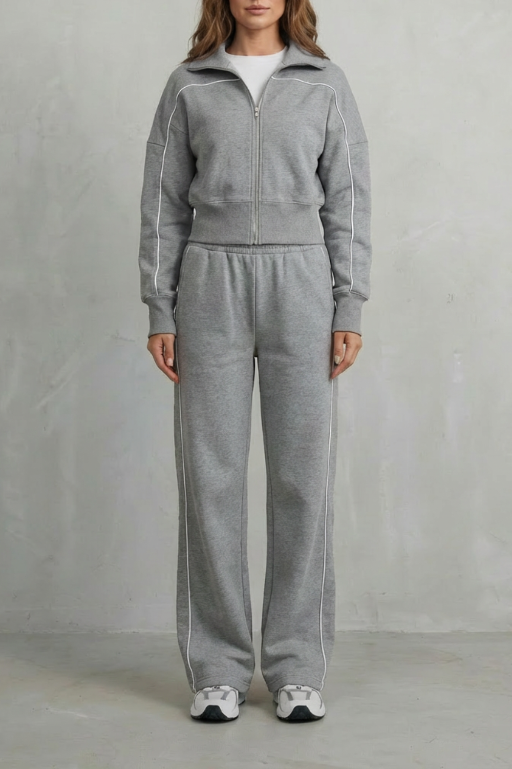 Savina – Conjunto Urbano de Jaqueta com Zíper e Vivos e Calça Pantalona