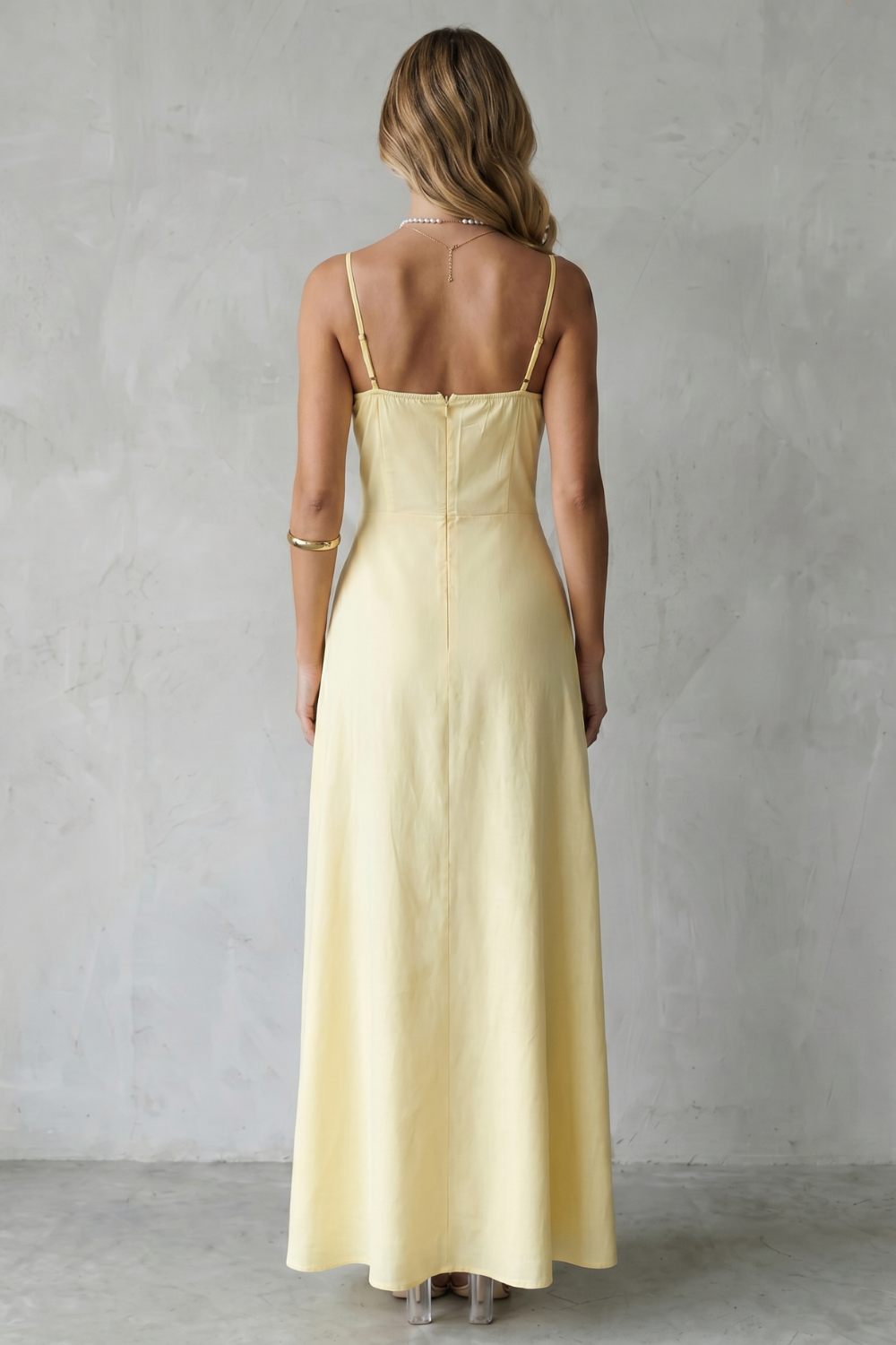 Selena – Charme de espartilho suave – Vestido longo fluido sem mangas