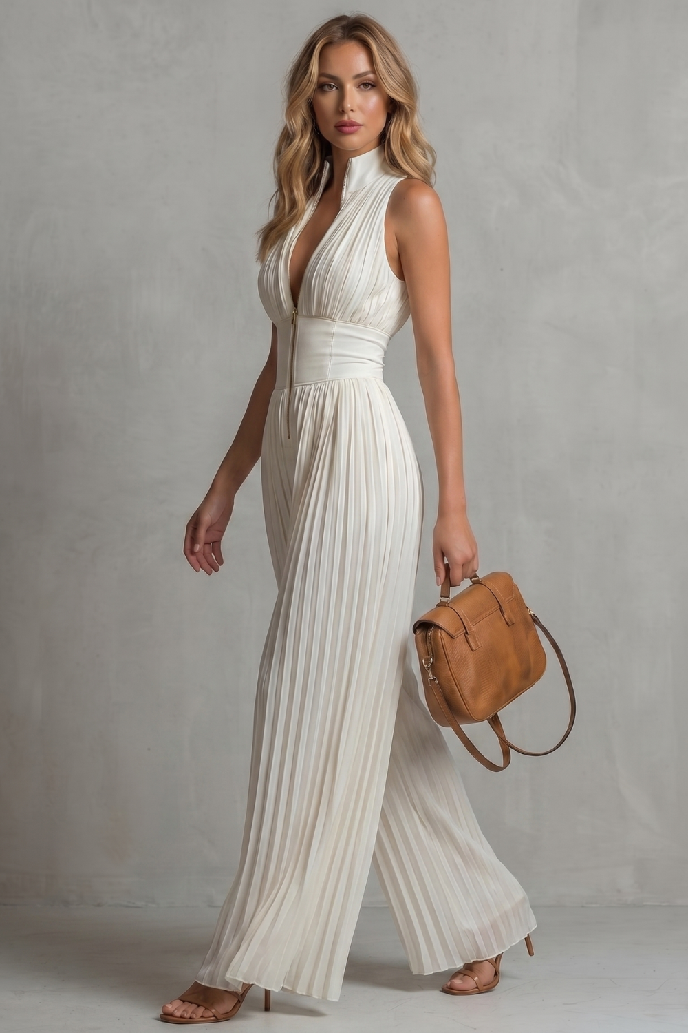 Seraphina – Elegância de halter plissado – Macacão de perna larga