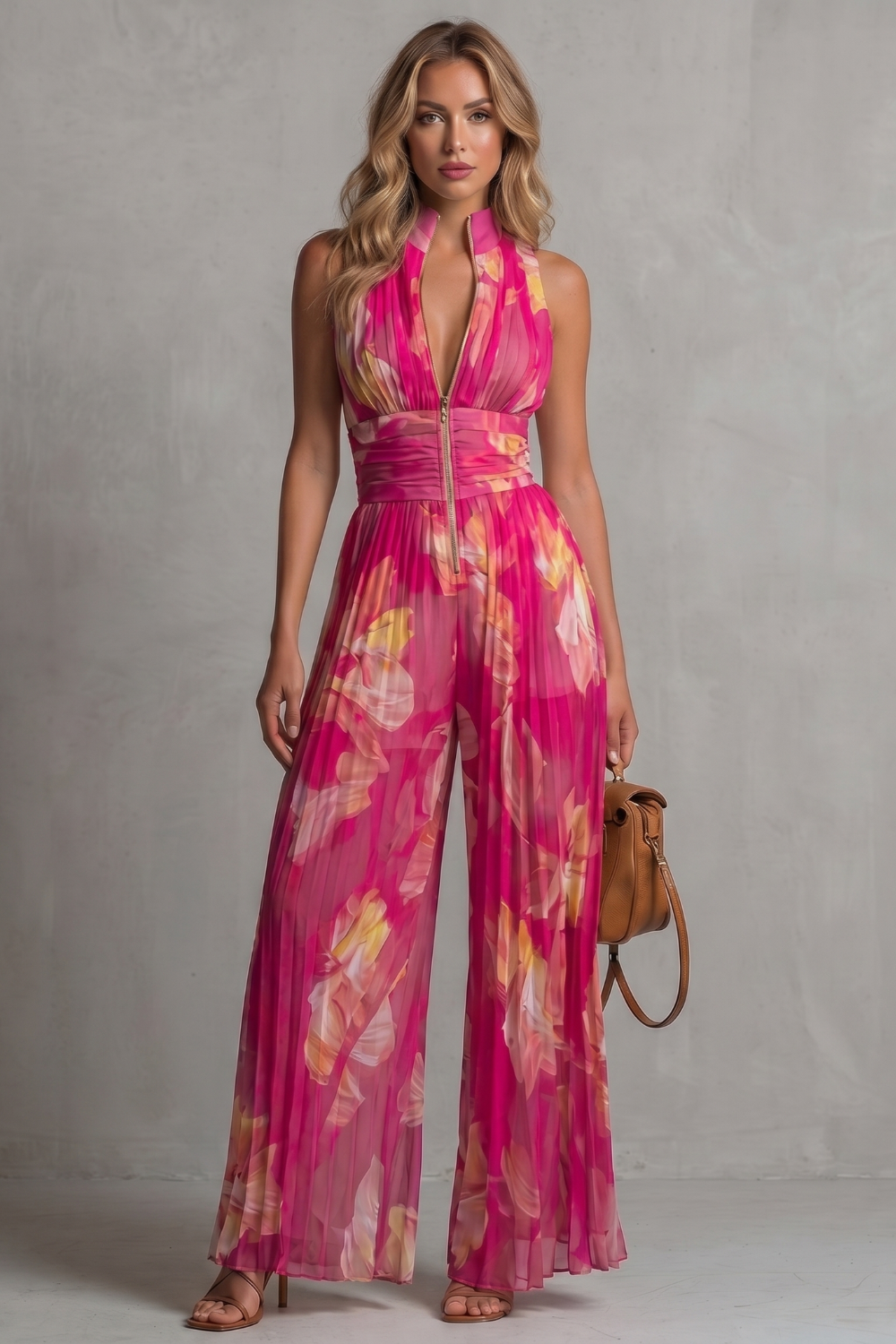 Seraphina – Elegância de halter plissado – Macacão de perna larga