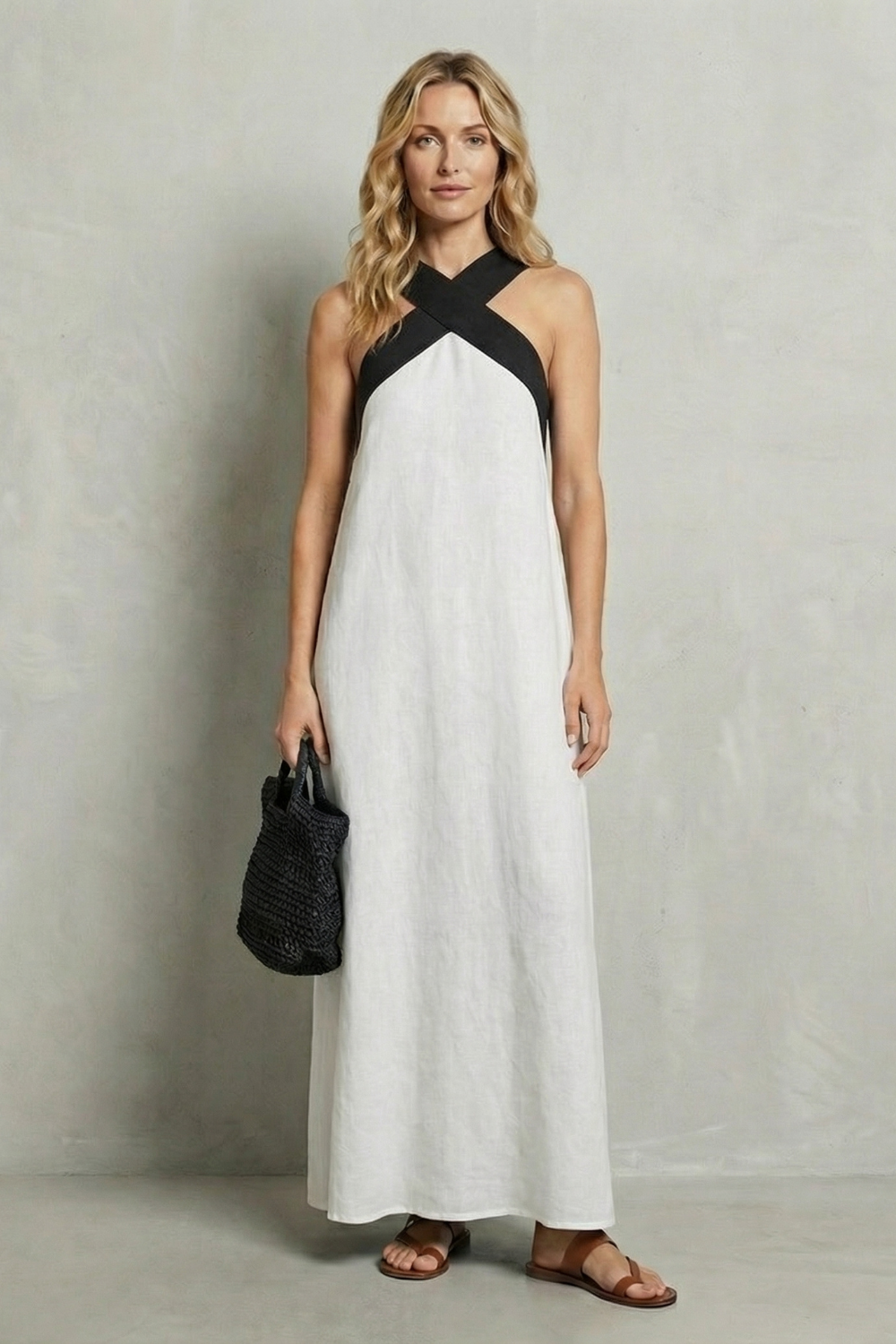 Seravelle – Elegância frente única cruzada – Vestido longo