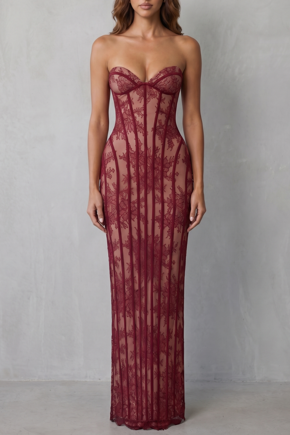 Sirelle – Encanto de renda esculpida – Vestido Maxi