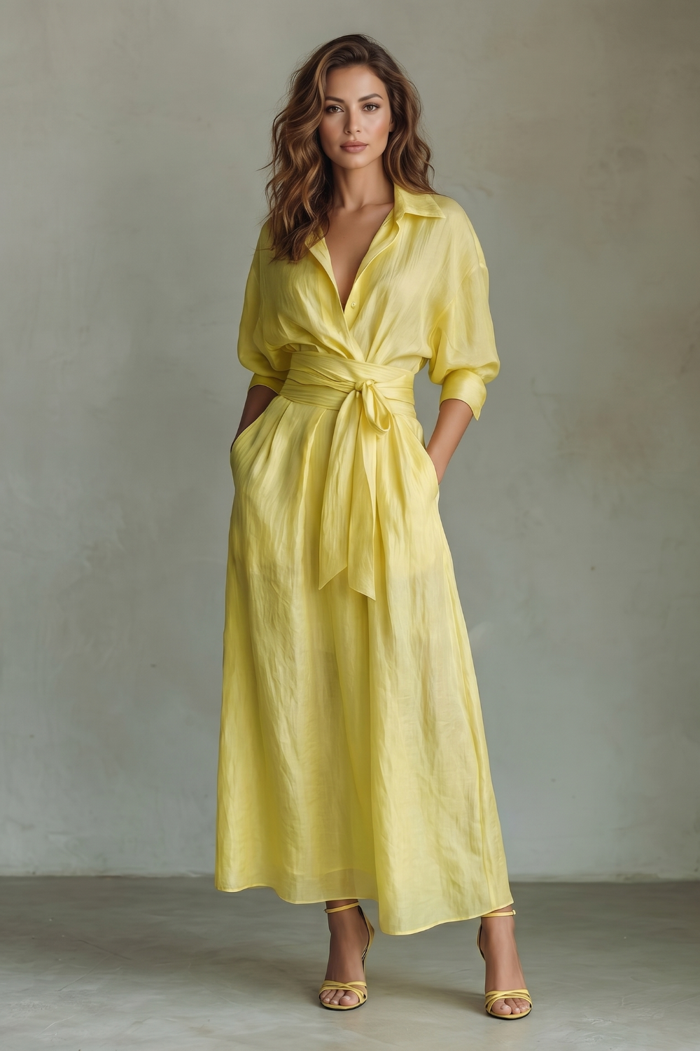 Solevera – Elegância despojada com cinto – Vestido longo