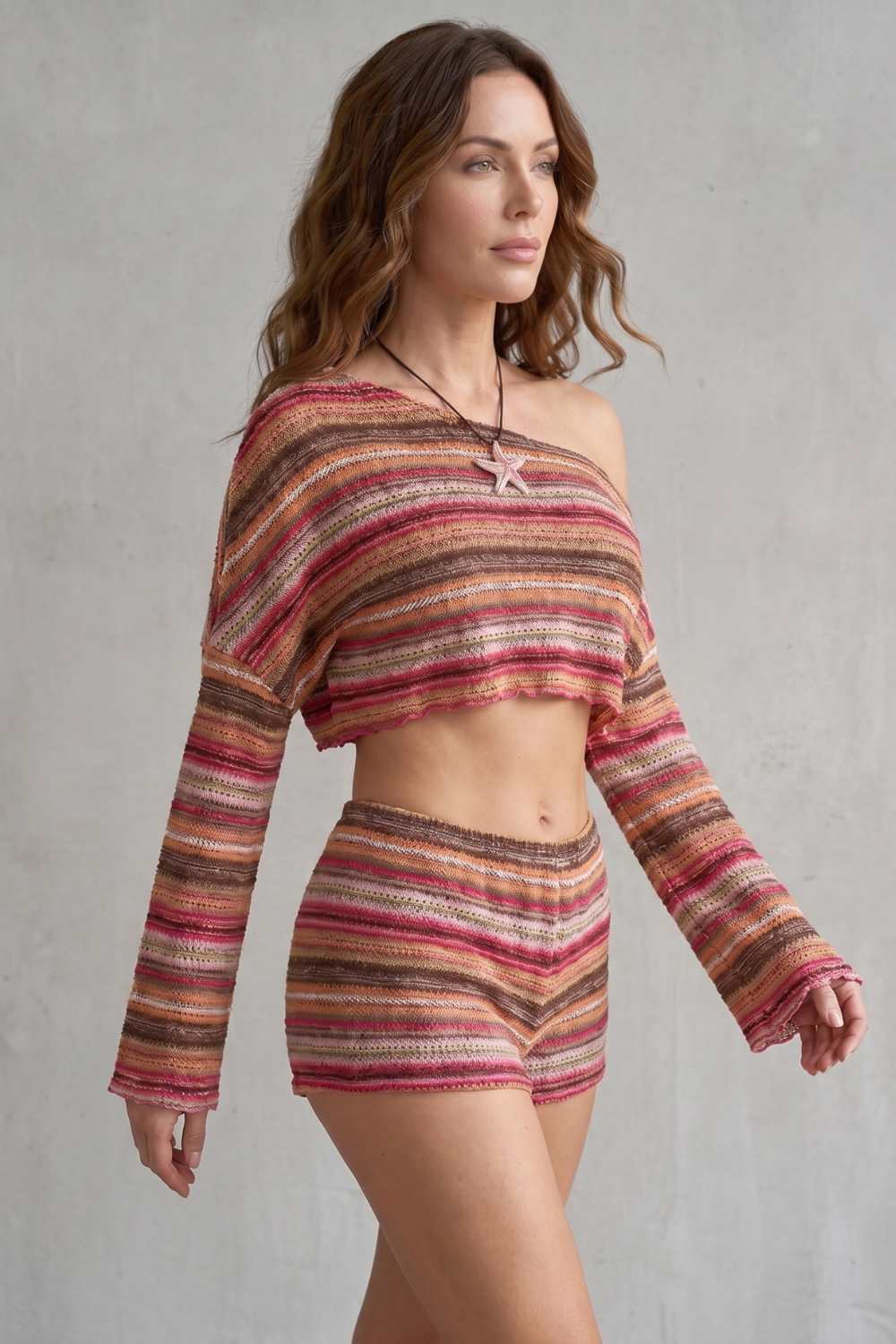 Sorélia – Conjunto de shorts com listras boêmias